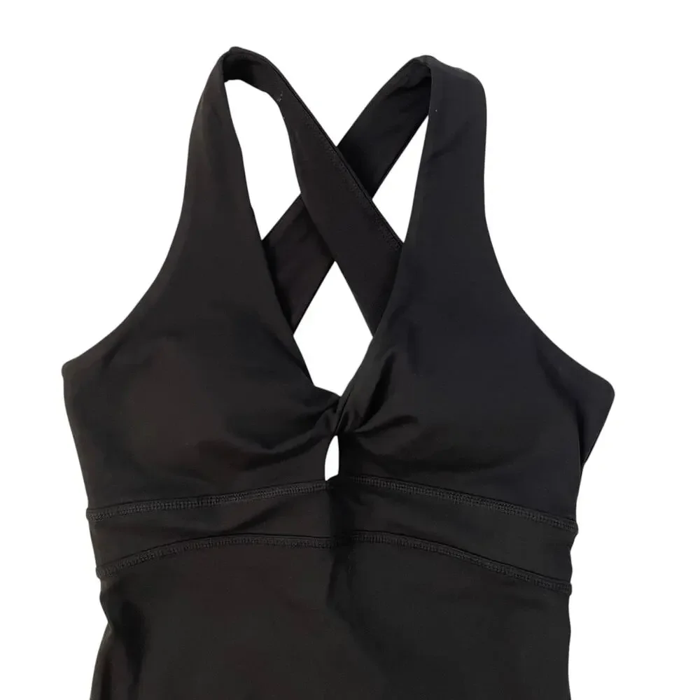 NWT Fabletics Pure Luxe Oasis Twist Front Pocket 7/8 Jumpsuit - Black - Size S - Picture 5 of 9